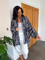 Navy Geometric Line Print Oversized Shirt Irene