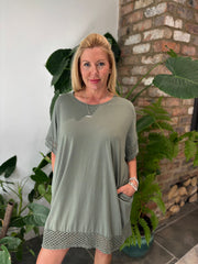 Khaki Crochet Trim Dress Sabrina