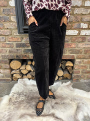 Black Velour Barrel Leg Trousers Jaiya