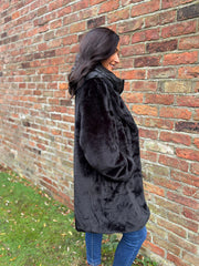 Black Luxury Faux Fur Hooded Coat Aspen