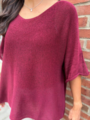 Wine Cotton Reverse Seam Knit Jo