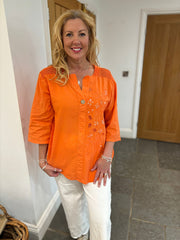 Orange Embroidered Floral Top Jasmine