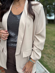 Stone Pinstripe Take You Anywhere Jacket