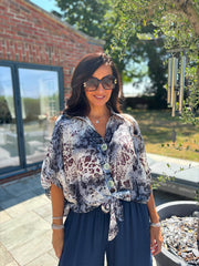 Navy Mixed Animal Print Shirt Davina