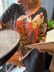 Navy Xmas Village Shimmer Top Robyn