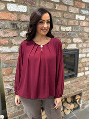 Wine Pleat Detail Chiffon Blouse Molly