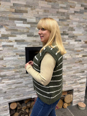 Khaki Stripe Knitted Waistcoat Emily
