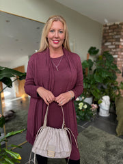 Wine Soft Drape Cardi Flora