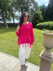 Lipstick Distressed Fringe Knit Kaiya