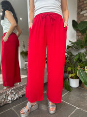 Red Wide Leg Pocket Trousers Claudia