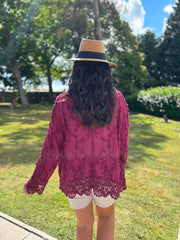 Wine Textured Lace Hem Shirt Dina