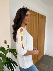White Daisy Cold Shoulder Knit Alison