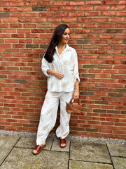 White Leaf Embroidered Blouse Josephine