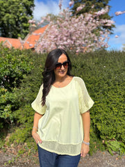 Lemon Mesh Trim Short Sleeve Top Riley