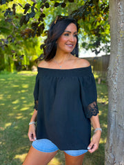 Black Bubble Cotton Lace Trim Top Adele