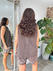 Chocolate Sleeveless Bubble Cotton Top Jean