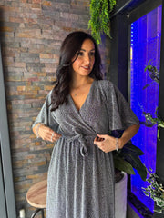 Silver Shimmer Angel Sleeve Dress Maddie