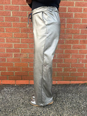 Pewter Wide Leg Seam Front Pleather Trousers