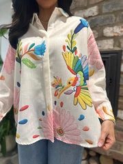 Cream Floral Songbird Print Shirt Aubree
