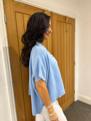 Blue Button Front Knit Zelda