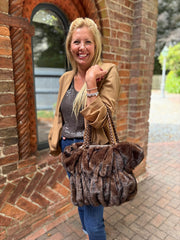 Chocolate Faux Fur Ruched Tote Bag