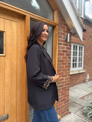 Black Leopard Lined Blazer Ashley