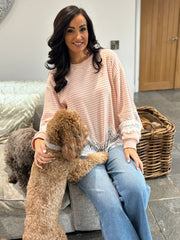 Pink Striped Lace Hem Top Adelaide