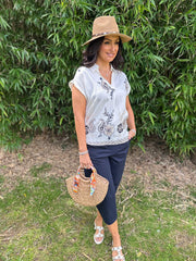 Navy Paisley Floral Blouse Jessie