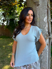 Grey Ruffle Sleeve Knit Top Hannah