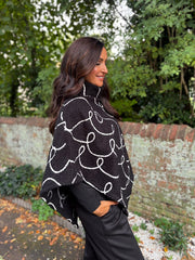 Black Boucle Swirl Pattern Poncho