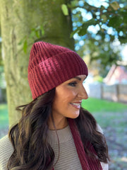 Wine Ribbed Three Piece Scarf Set