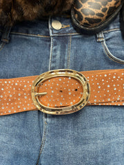 Tan Oval Diamante Belt