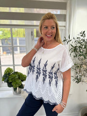 White Broderie Floral Top Bonnie