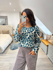 Teal Abstract Animal Print Top Debbie