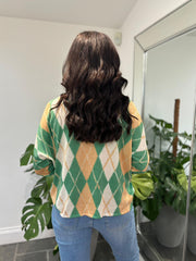 Green Argyle Knit Top Georgia