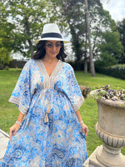Denim Tropical Tassel Kaftan Dress Orla