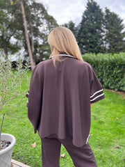 Chocolate Stripe Detail Button Top Leona