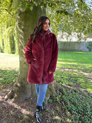 Wine Luxury Faux Fur Hooded Coat Aspen