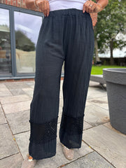 Black Crochet Detail Trousers Thelma