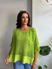 Lime Distressed Trim Net Top Shirley