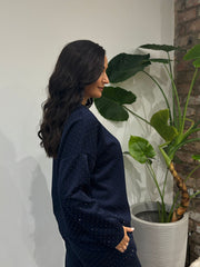 Navy Diamante Sweat Top Nina