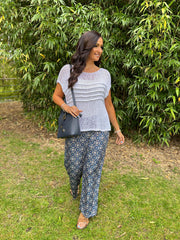 Navy Diamond Pattern Wide Leg Trousers