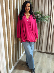 Lipstick Pink Crepe Crossover Blouse Tiffany