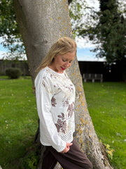 Winter White Crochet Hem Floral Top Ellis