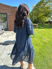 Navy Broderie Bardot Dress Orla
