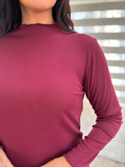 Wine Ribbed Flute Neck Top Charlotte