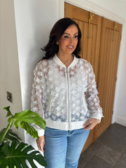 White Sequin Flower Jacket Jazz