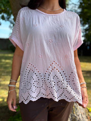 Pink Broderie Bubble Cotton Top Jan
