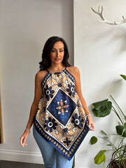 Navy Artistic Floral Print Top Adelaide