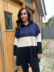 Navy Block Stripe Sweat Dress Eva